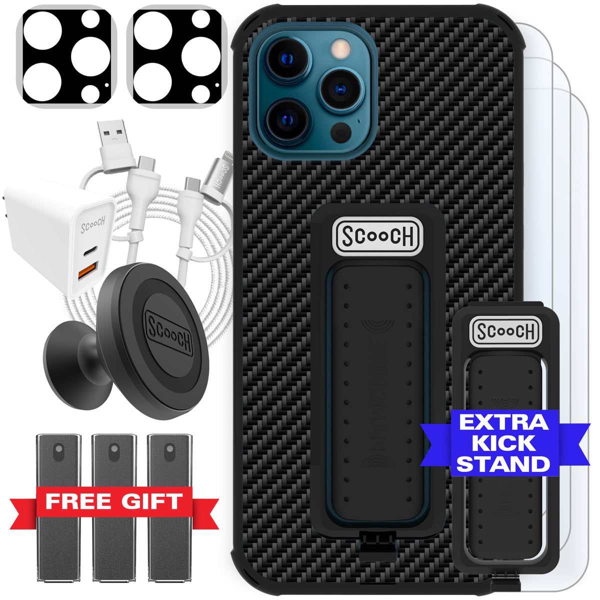 Scooch Wingman Ultimate Bundle for iPhone 12 Pro Max in Carbon Fiber