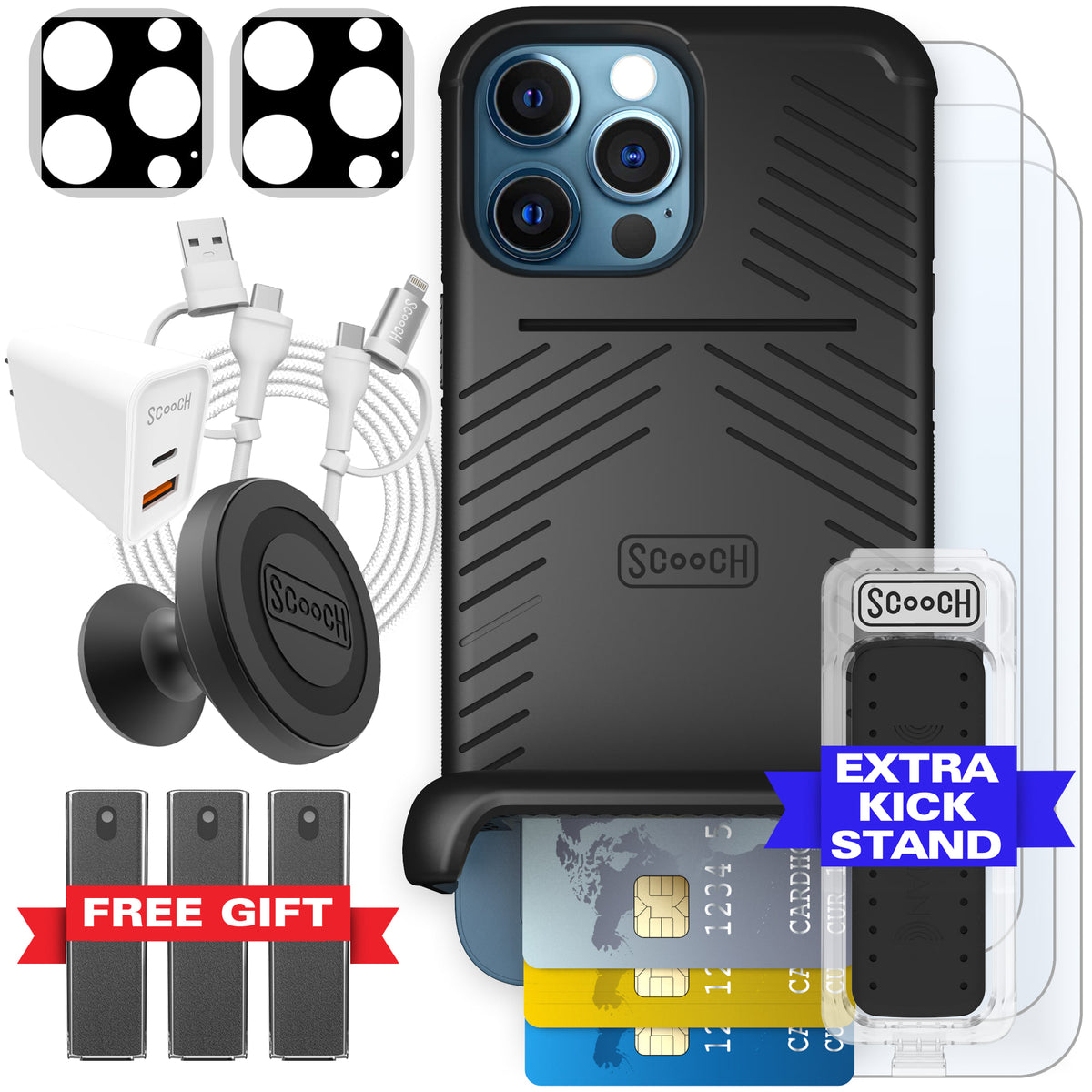 Scooch Wingman Ultimate Bundle for iPhone 12 Pro Max in Tuxedo Clear