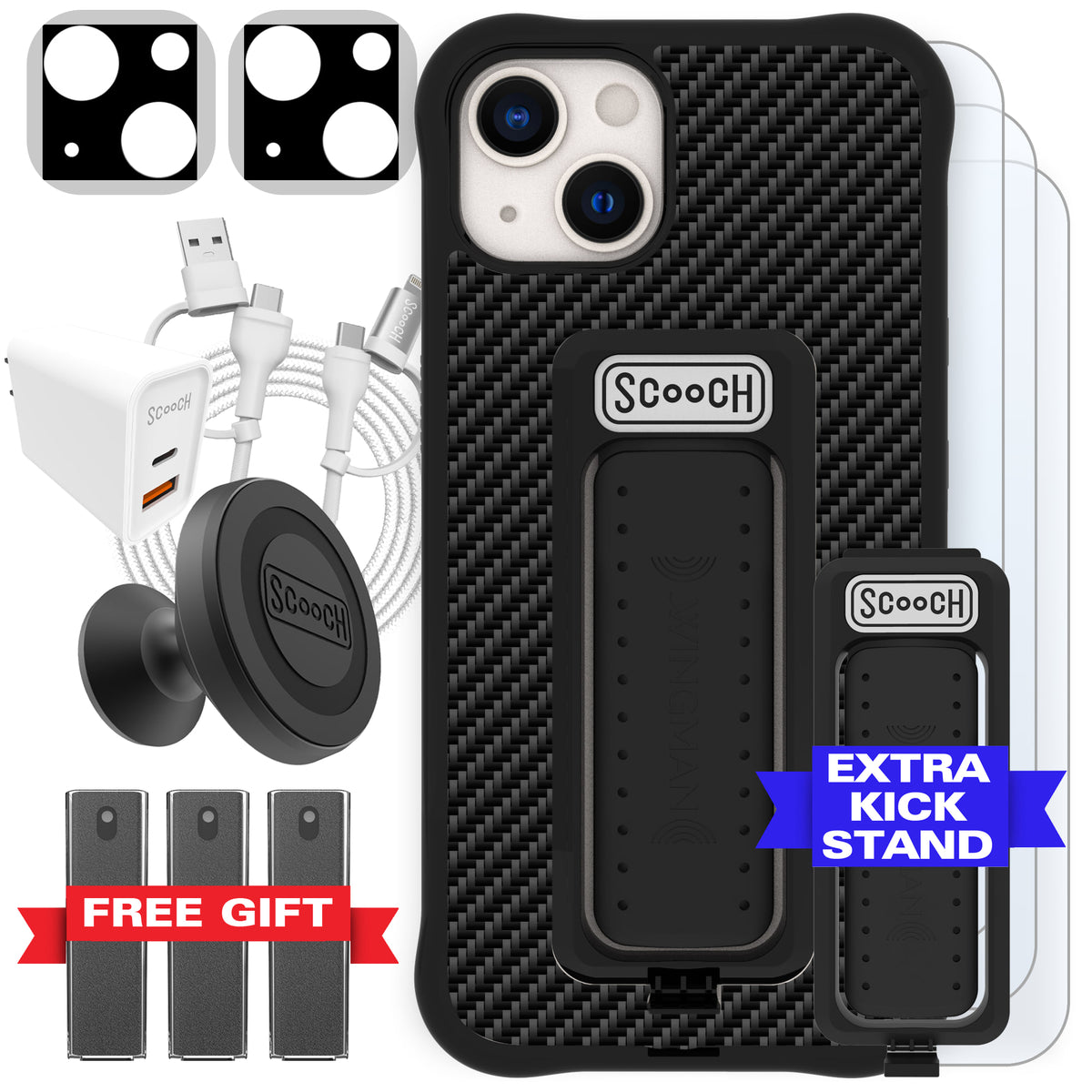Scooch Wingman Ultimate Bundle for iPhone 13 in Carbon Fiber