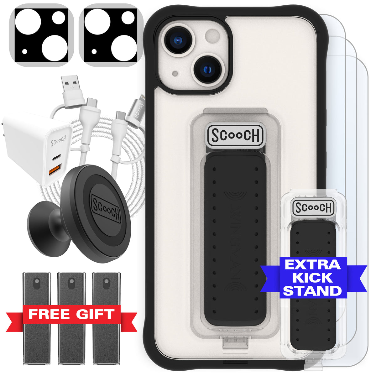 Scooch Wingman Ultimate Bundle for iPhone 13 in Tuxedo Clear