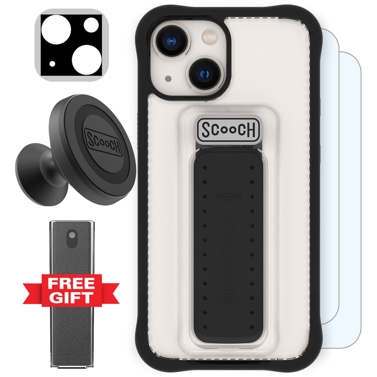Scooch Wingman Defender Bundle for iPhone 13 mini in Tuxedo Clear