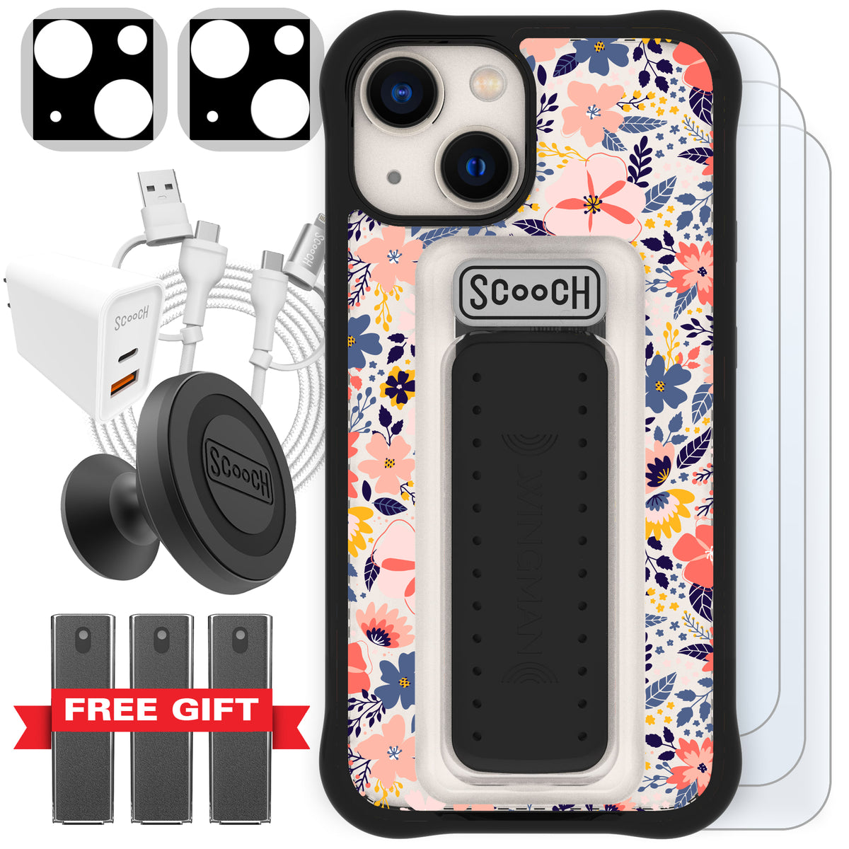 Scooch Wingman Ultimate Bundle for iPhone 13 mini in Wildflowers