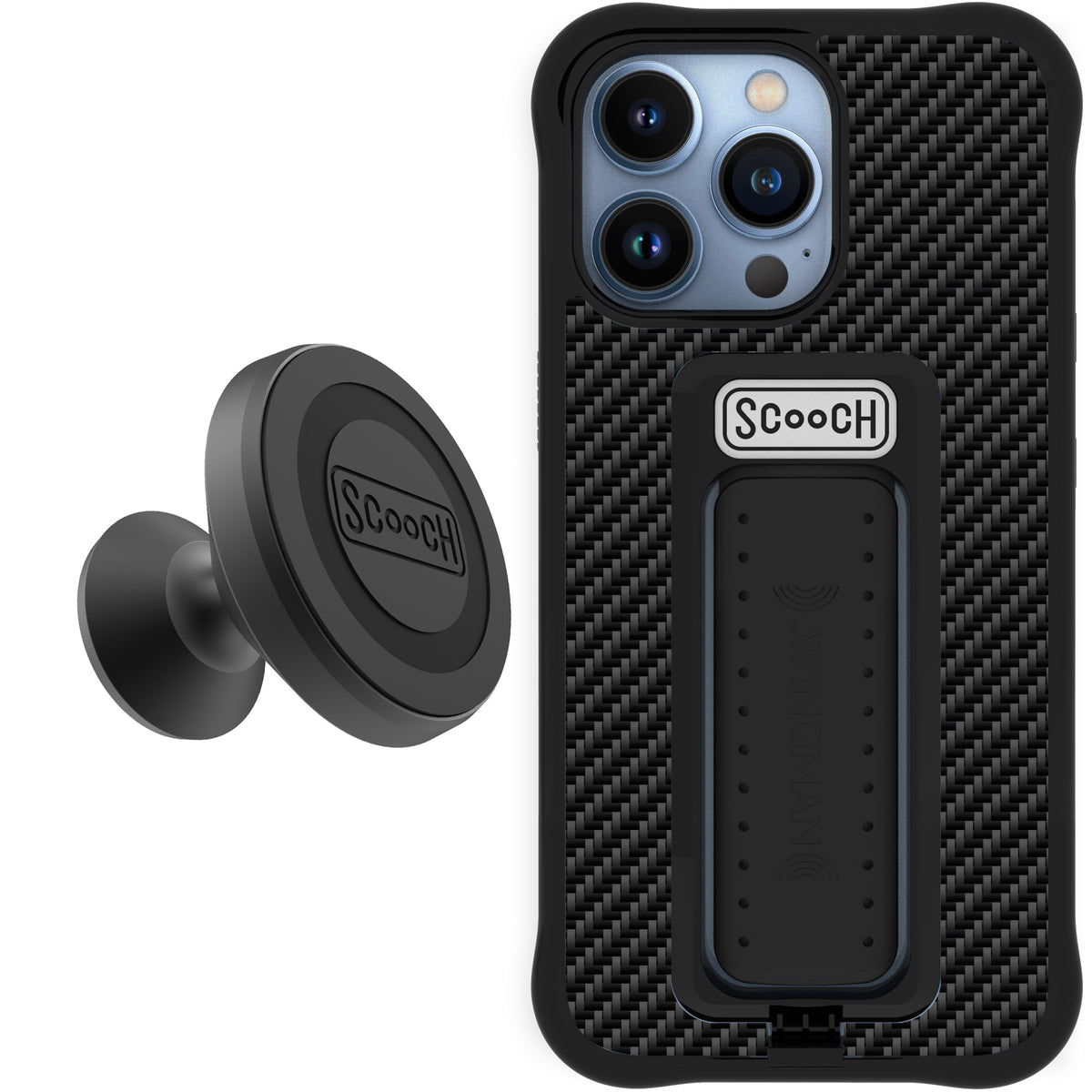 Scooch Wingman Starter Bundle for iPhone 13 Pro in Carbon Fiber