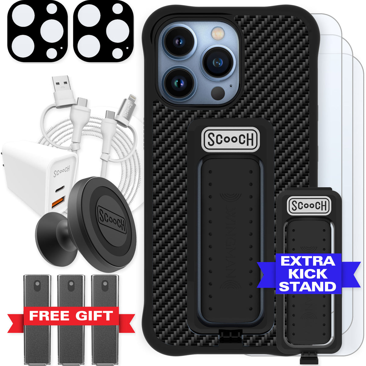 Scooch Wingman Ultimate Bundle for iPhone 13 Pro in Carbon Fiber