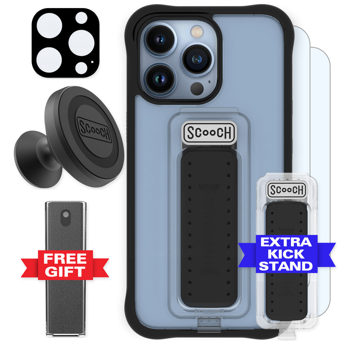 Scooch Wingman Defender Bundle for iPhone 13 Pro in Tuxedo Clear