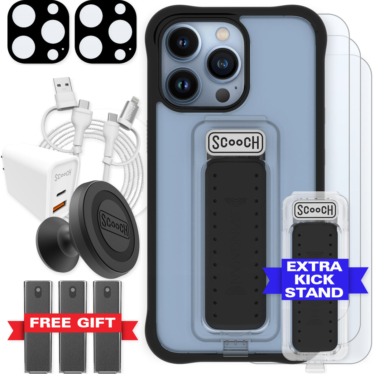 Scooch Wingman Ultimate Bundle for iPhone 13 Pro in Tuxedo Clear