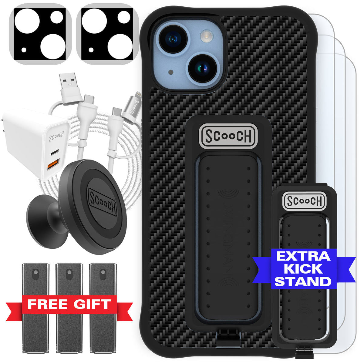 Scooch Wingman Ultimate Bundle for iPhone 14 in Carbon Fiber