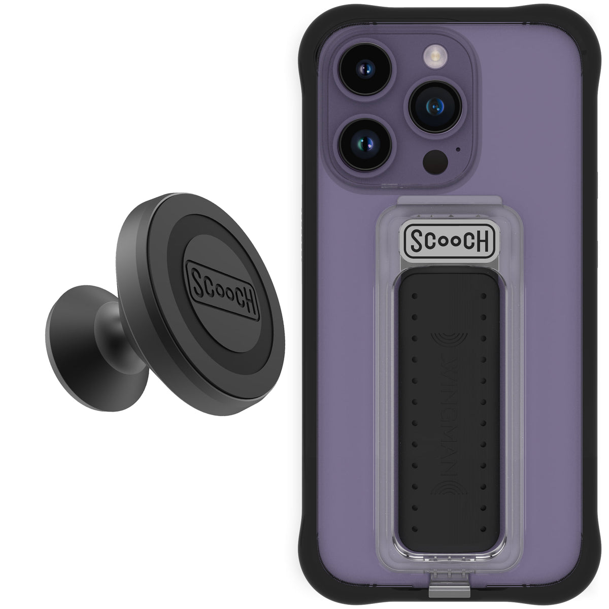 Scooch Wingman Starter Bundle for iPhone 14 Pro in Tuxedo Clear