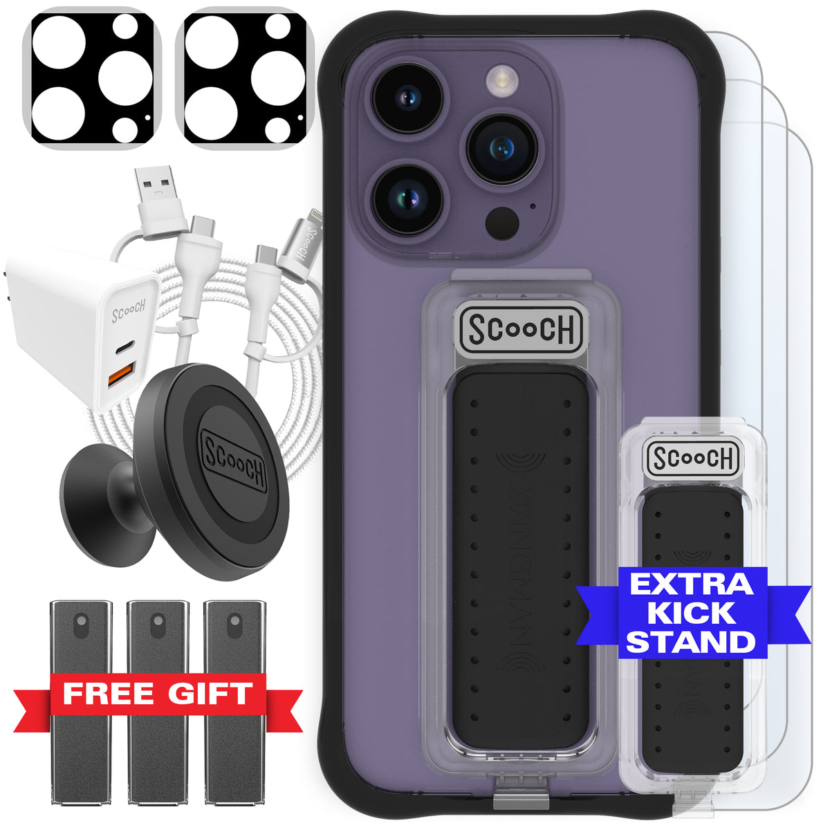 Scooch Wingman Ultimate Bundle for iPhone 14 Pro in Tuxedo Clear