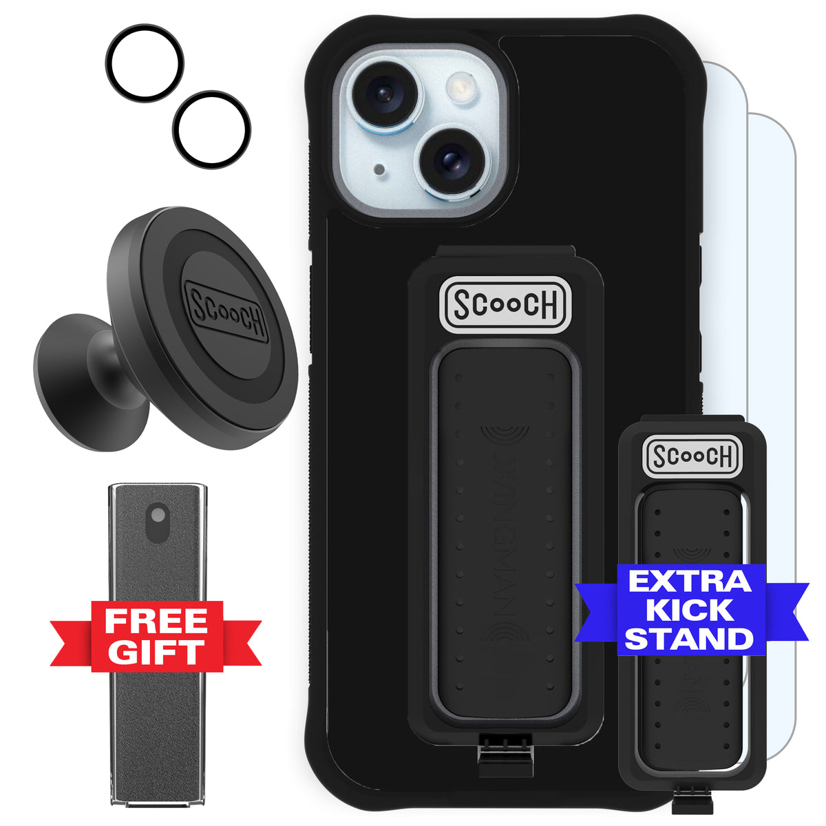 Scooch Wingman Defender Bundle for iPhone 15 in Black