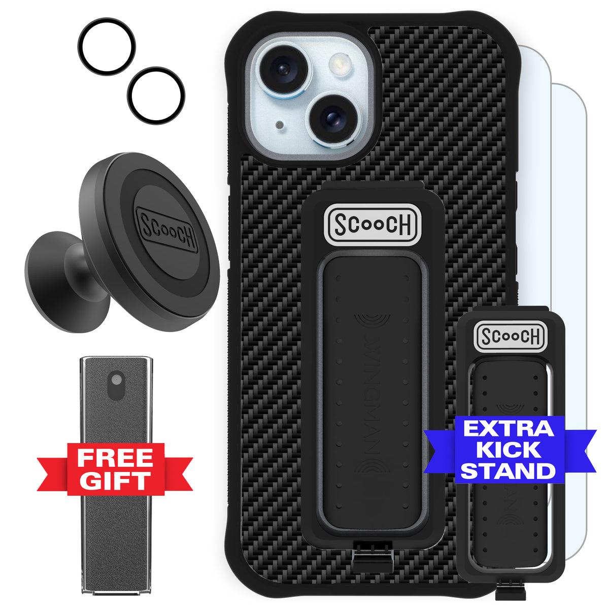 Scooch Wingman Defender Bundle for iPhone 15 in Carbon Fiber