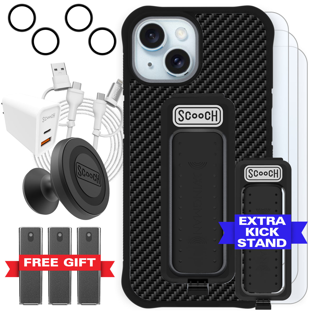 Scooch Wingman Ultimate Bundle for iPhone 15 in Carbon Fiber