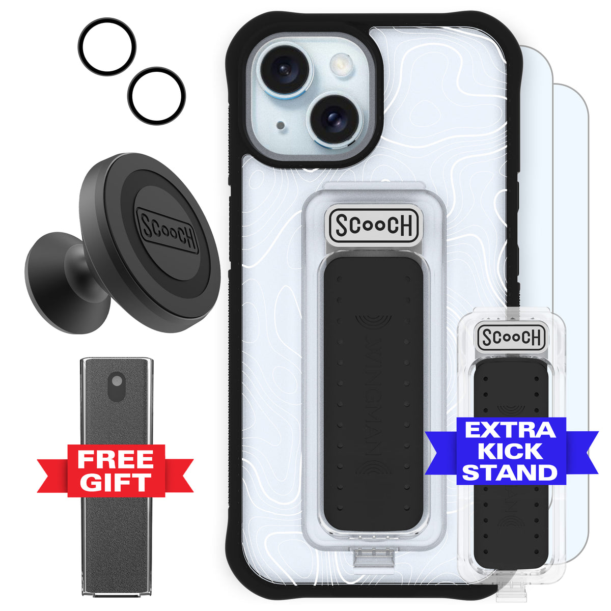 Scooch Wingman Defender Bundle for iPhone 15 in Topography