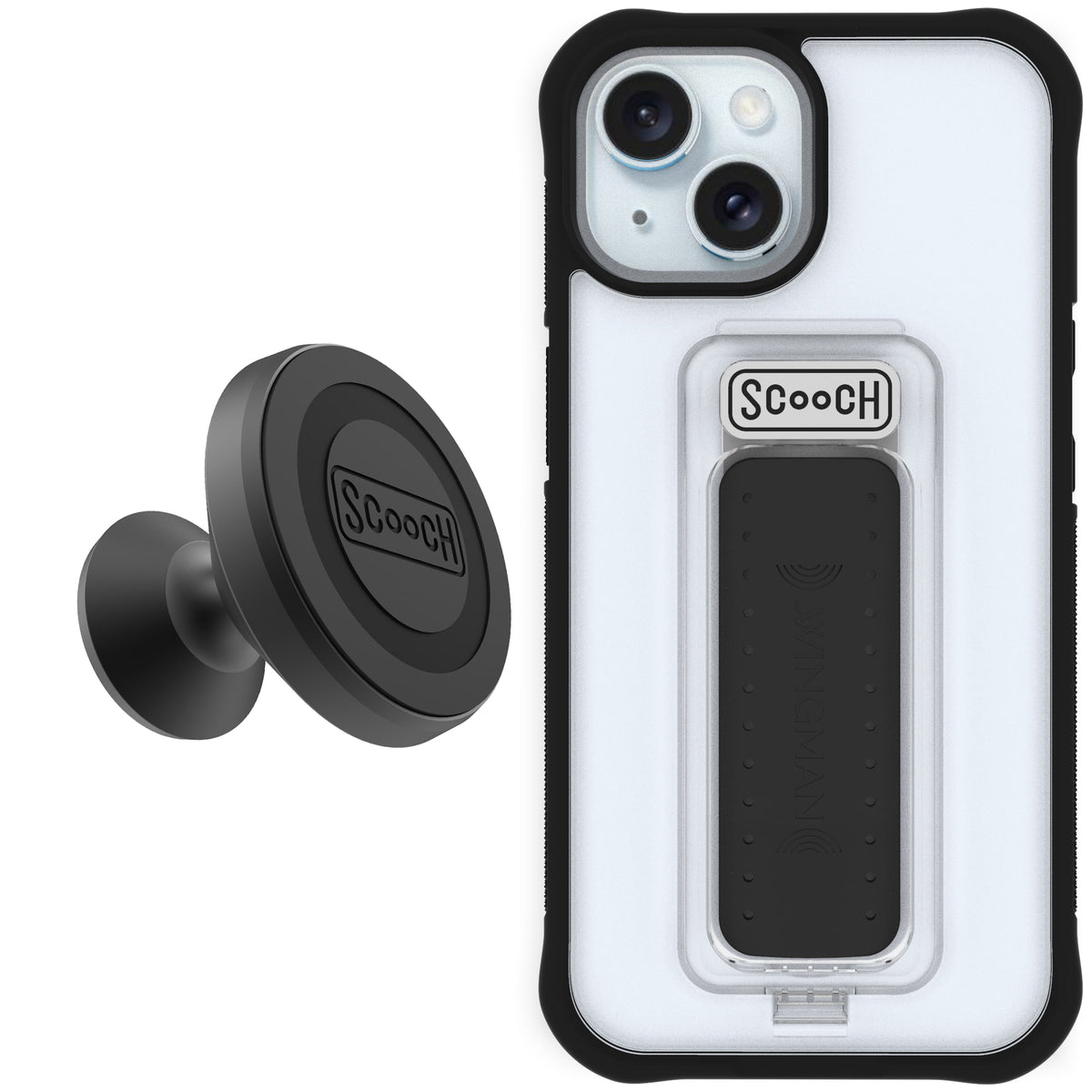 Scooch Wingman Starter Bundle for iPhone 15 in Tuxedo Clear