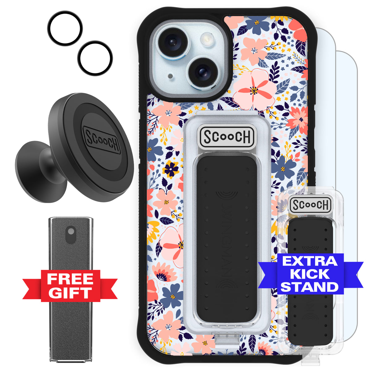 Scooch Wingman Defender Bundle for iPhone 15 in Wildflowers