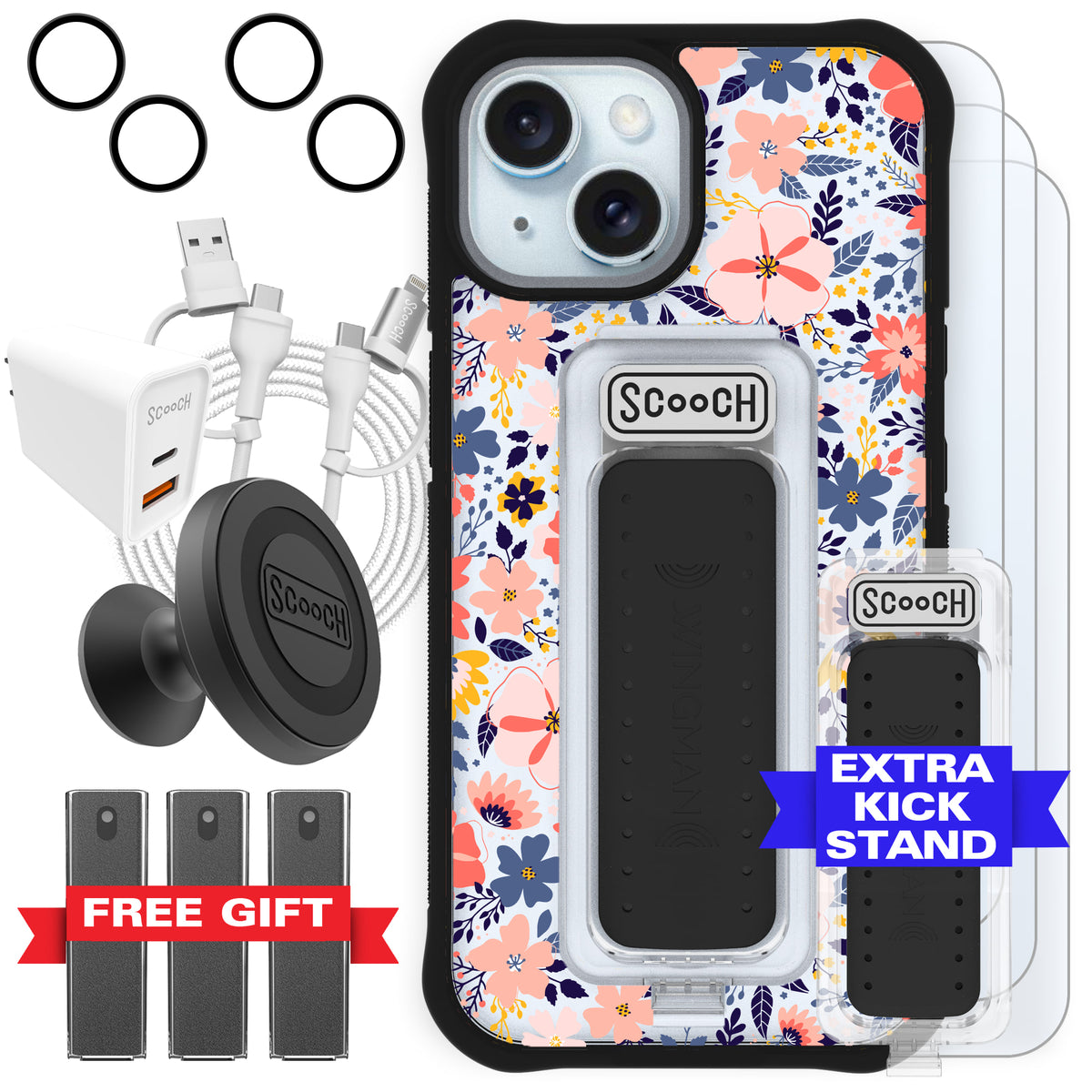 Scooch Wingman Ultimate Bundle for iPhone 15 in Wildflowers
