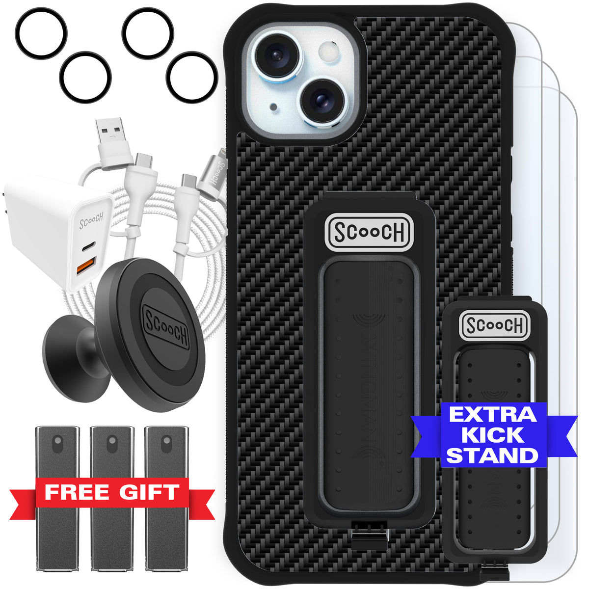 Scooch Wingman Ultimate Bundle for iPhone 15 Plus in Carbon Fiber