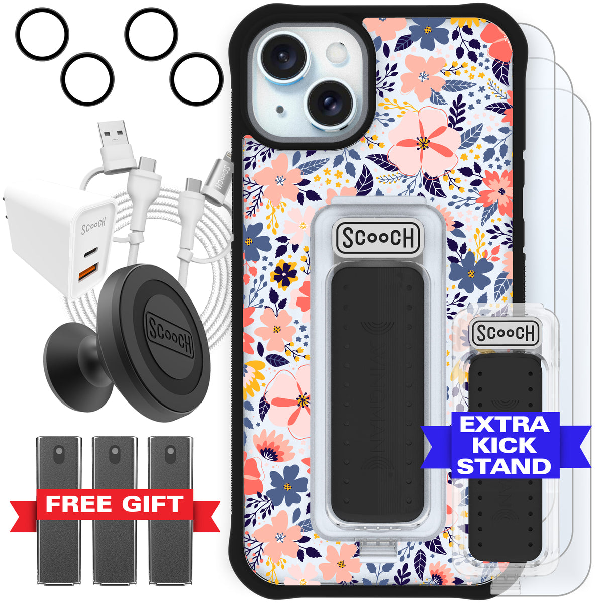 Scooch Wingman Ultimate Bundle for iPhone 15 Plus in Wildflowers