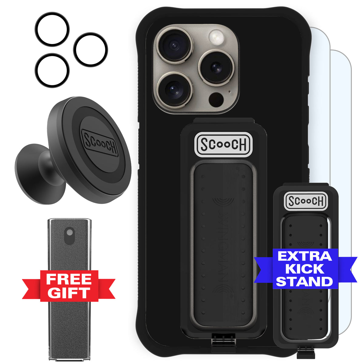 Scooch Wingman Defender Bundle for iPhone 15 Pro in Black