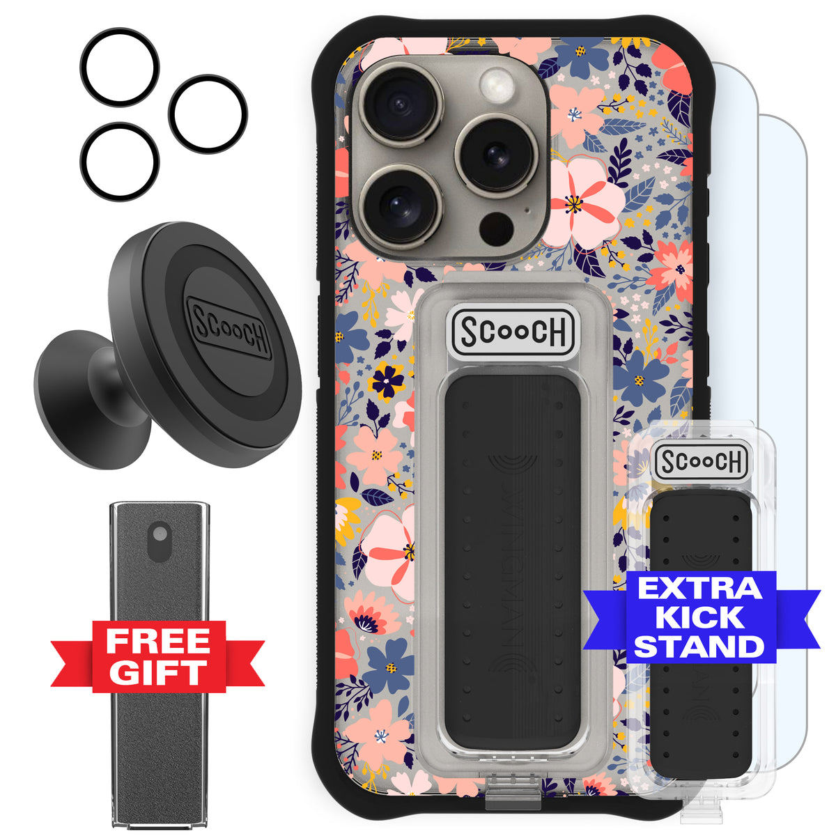 Scooch Wingman Defender Bundle for iPhone 15 Pro in Wildflowers