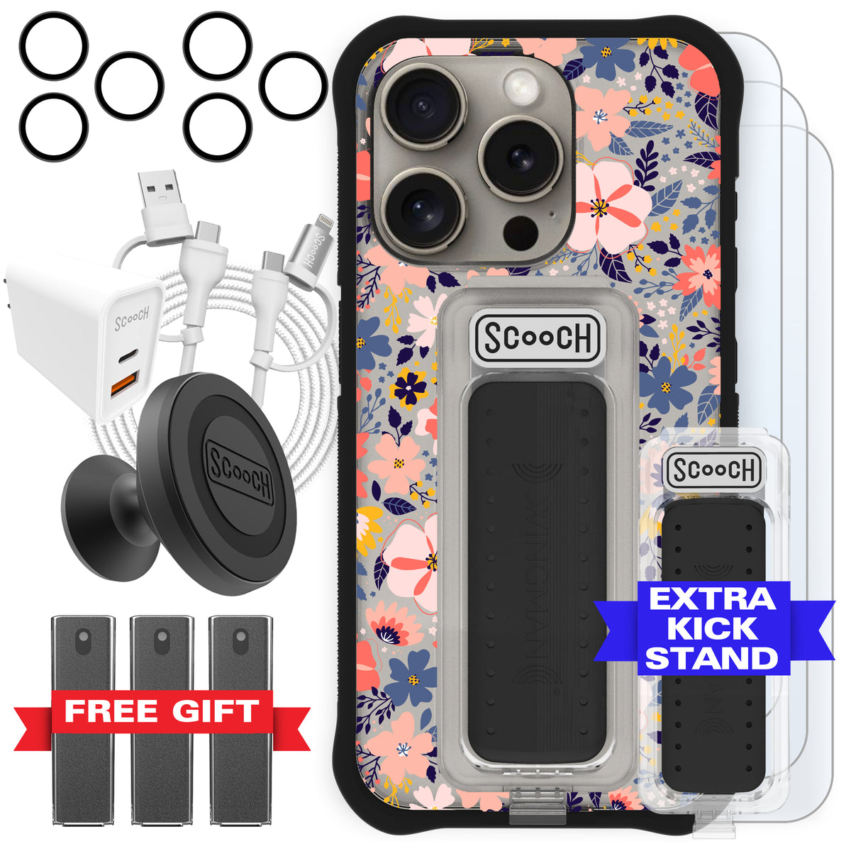 Scooch Wingman Ultimate Bundle for iPhone 15 Pro in Wildflowers