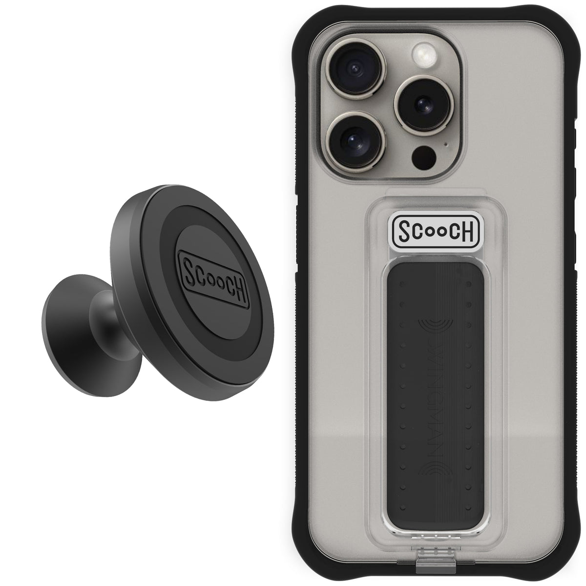 Scooch Wingman Starter Bundle for iPhone 15 Pro Max in Tuxedo Clear