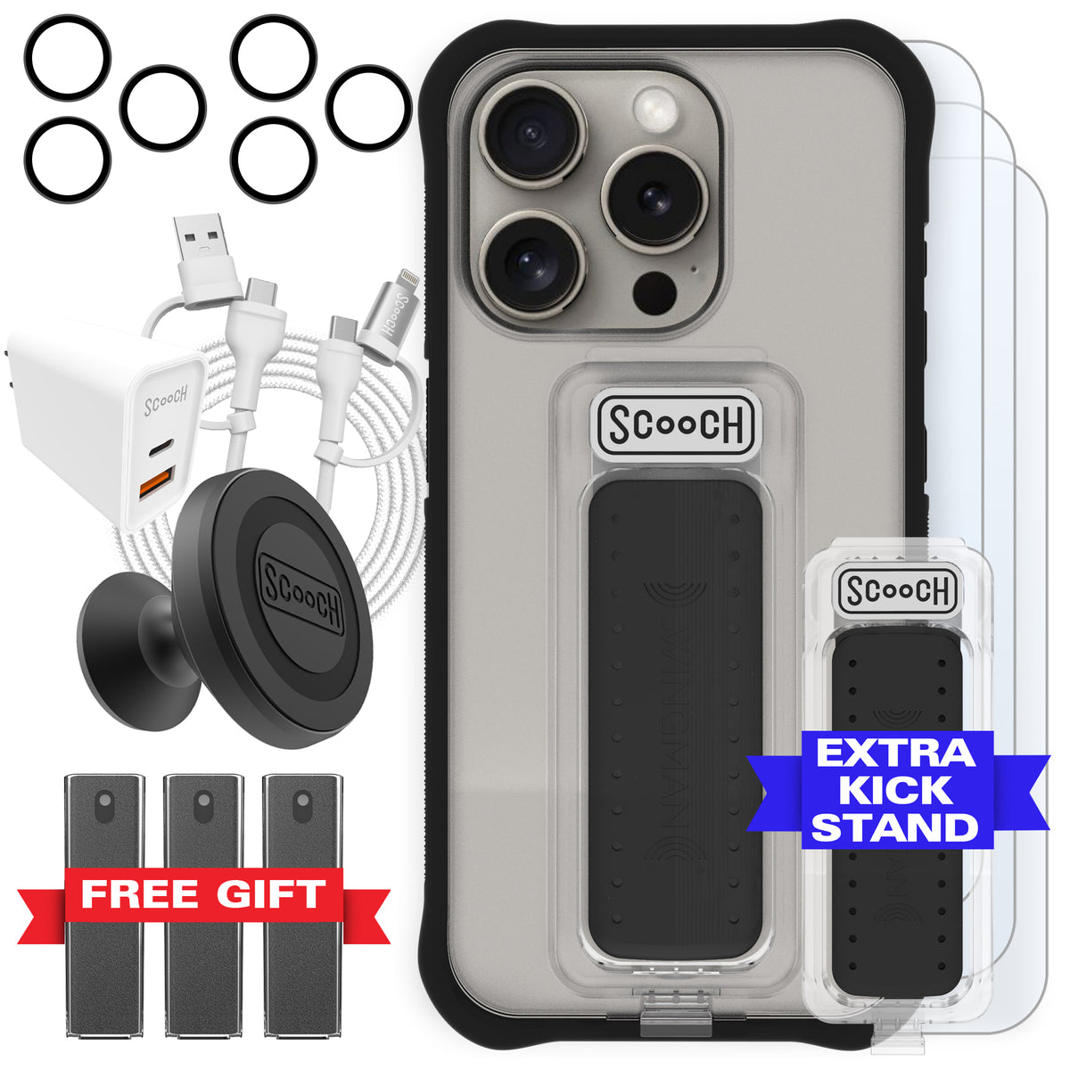 Scooch Wingman Ultimate Bundle for iPhone 15 Pro Max in Tuxedo Clear