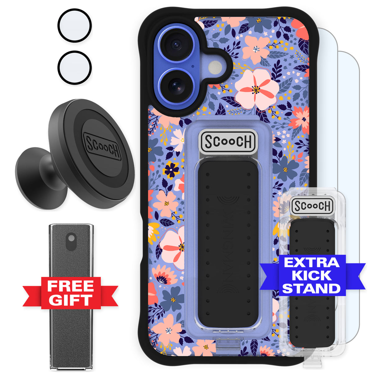 Scooch Wingman Defender Bundle for iPhone 16 in Wildflowers