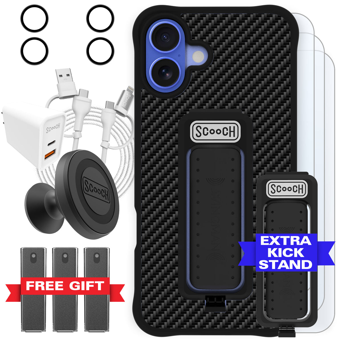 Scooch Wingman Ultimate Bundle for iPhone 16 Plus in Carbon Fiber