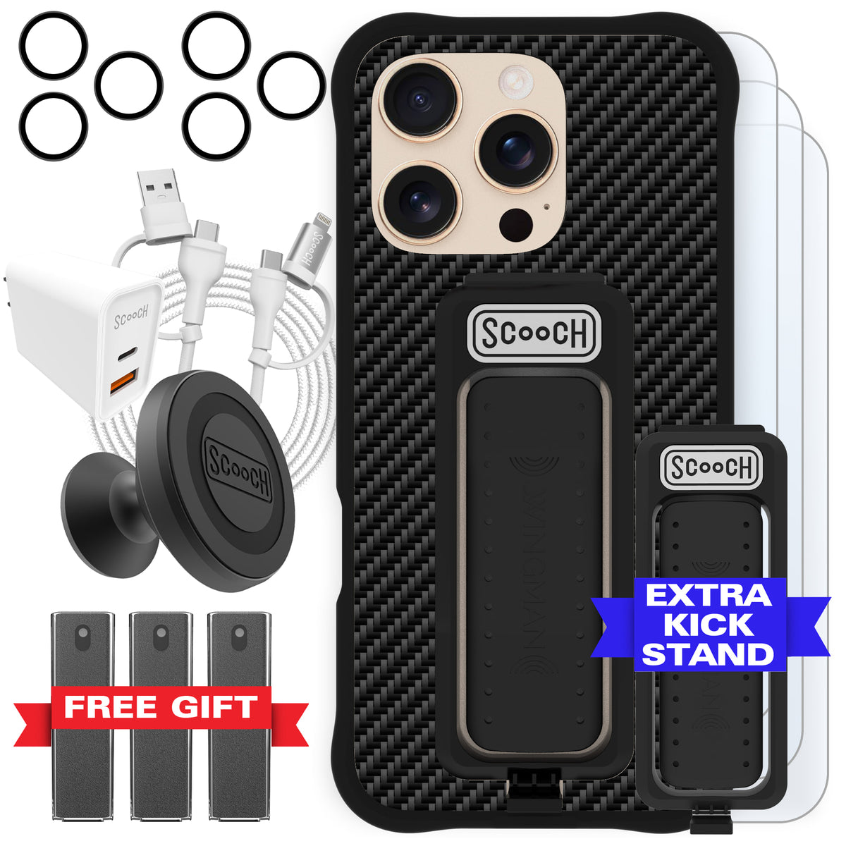 Scooch Wingman Ultimate Bundle for iPhone 16 Pro in Carbon Fiber