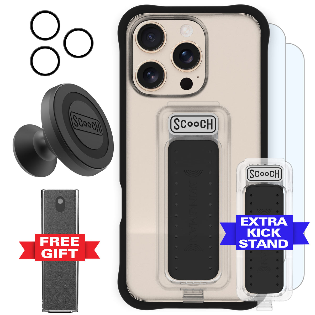 Scooch Wingman Defender Bundle for iPhone 16 Pro in Tuxedo Clear