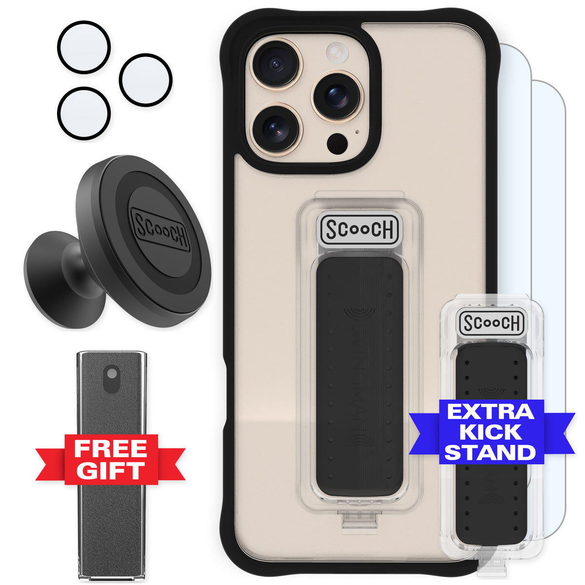 Scooch Wingman Defender Bundle for iPhone 16 Pro Max in Tuxedo Clear