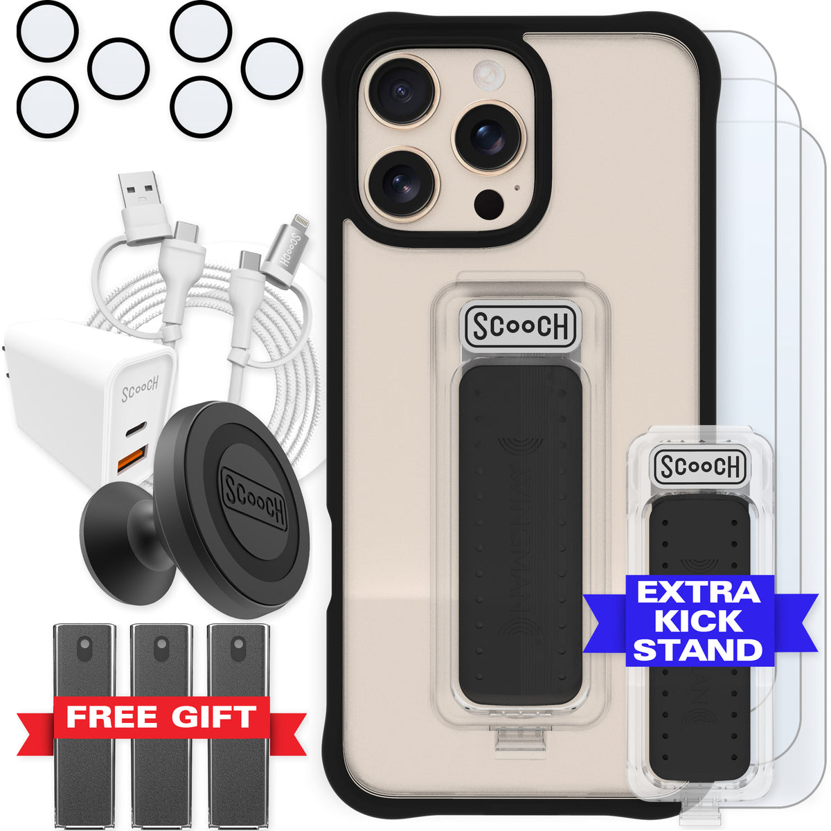 Scooch Wingman Ultimate Bundle for iPhone 16 Pro Max in Tuxedo Clear