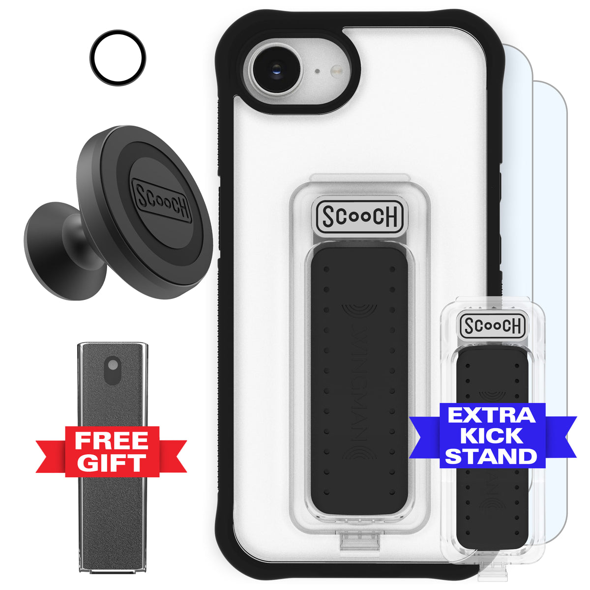 Scooch Wingman Defender Bundle for iPhone 16e in Tuxedo Clear