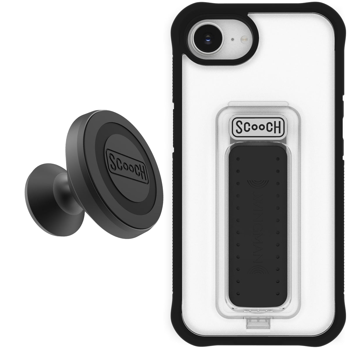 Scooch Wingman Starter Bundle for iPhone 16e in Tuxedo Clear