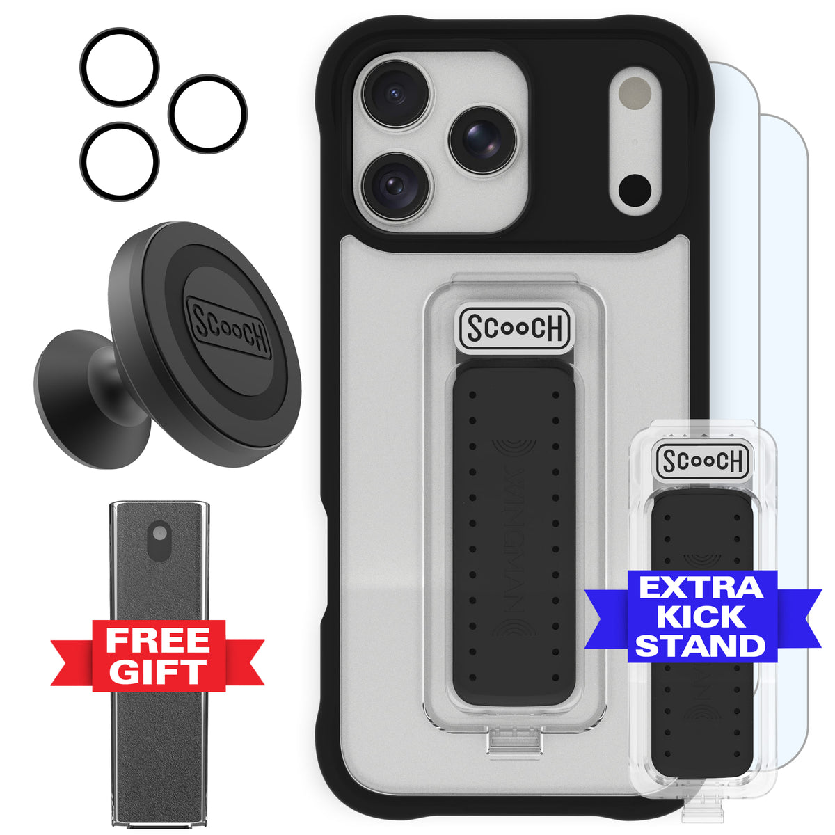 Scooch Wingman Defender Bundle for iPhone 17 Pro Max in Tuxedo Clear