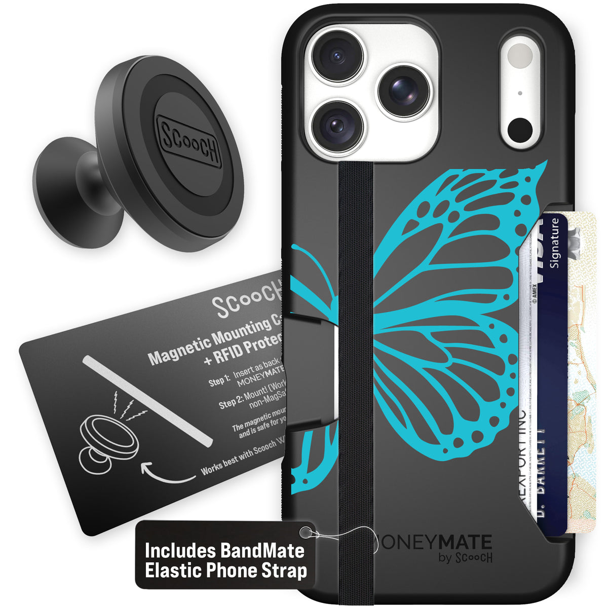 Moneymate Azure Butterfly for iPhone 18 Pro Max — Starter Bundle