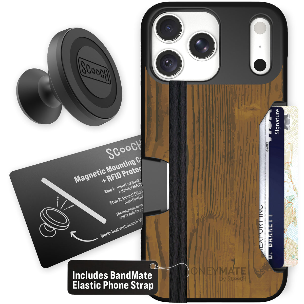 Moneymate Wood Grain for iPhone 18 Pro Max — Starter Bundle