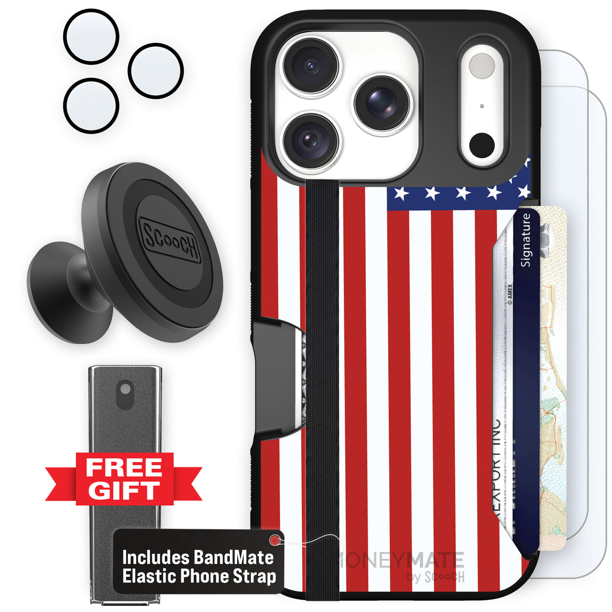 Moneymate Stars and Stripes for iPhone 18 Pro — Defender Bundle