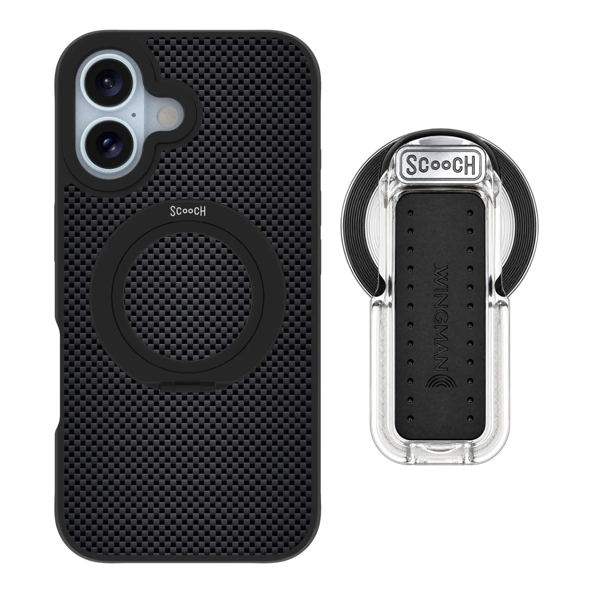 HaloCase Carbon Fiber for iPhone 16 with Clear Wingback for MagSafe