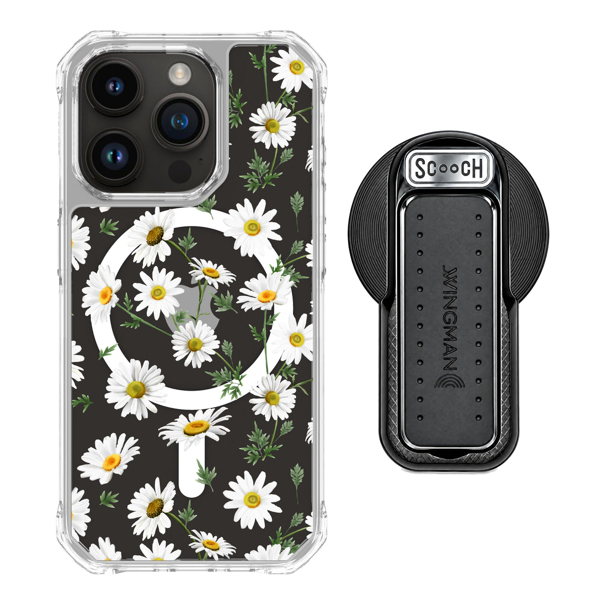 MagCase Daisies for iPhone 15 Pro with Black Wingback for MagSafe