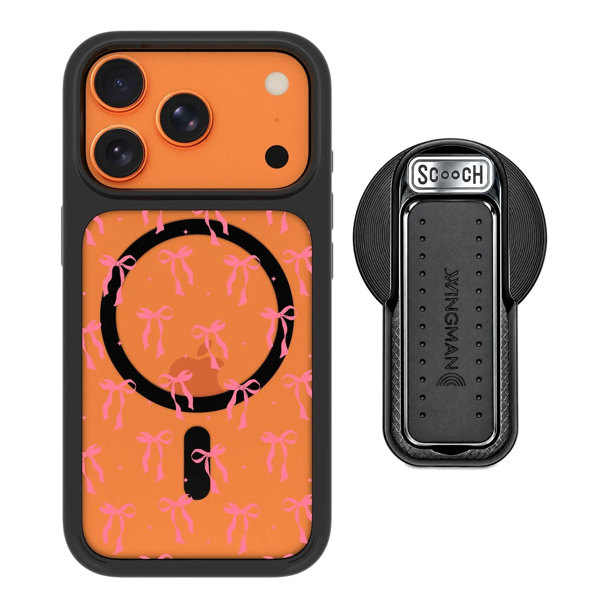 MagCase Pink Bows for iPhone 17 Pro with Black Wingback for MagSafe