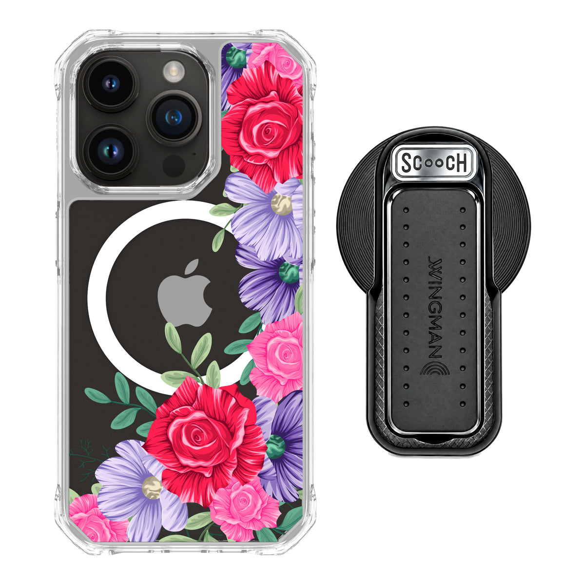 MagCase Spring Blossom for iPhone 15 Pro with Black Wingback for MagSafe