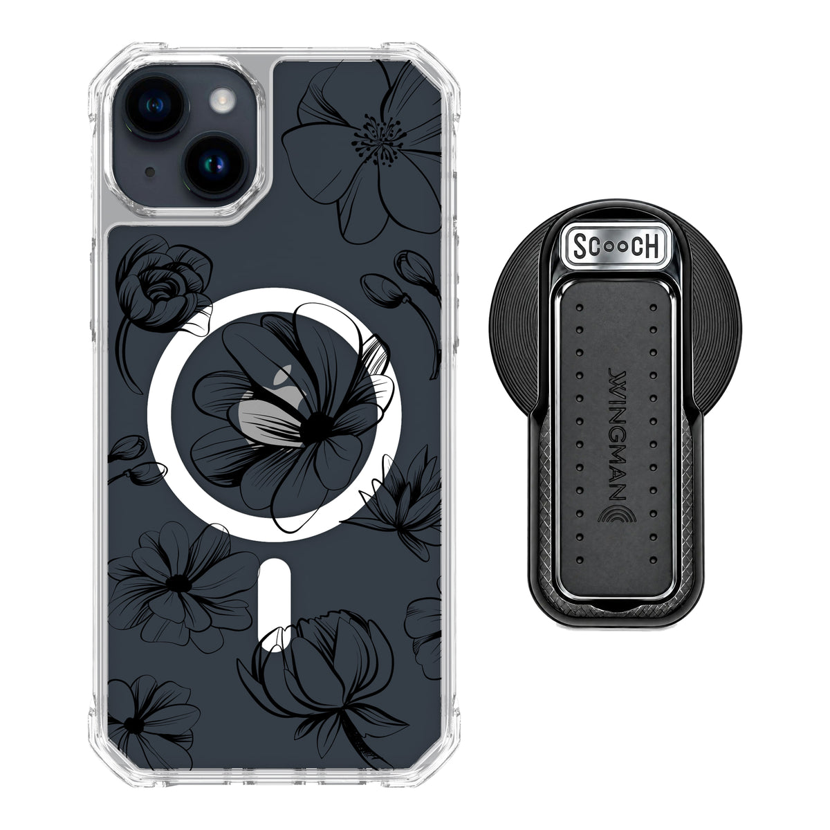MagCase Vintage Flowers for iPhone 15 Plus with Black Wingback for MagSafe
