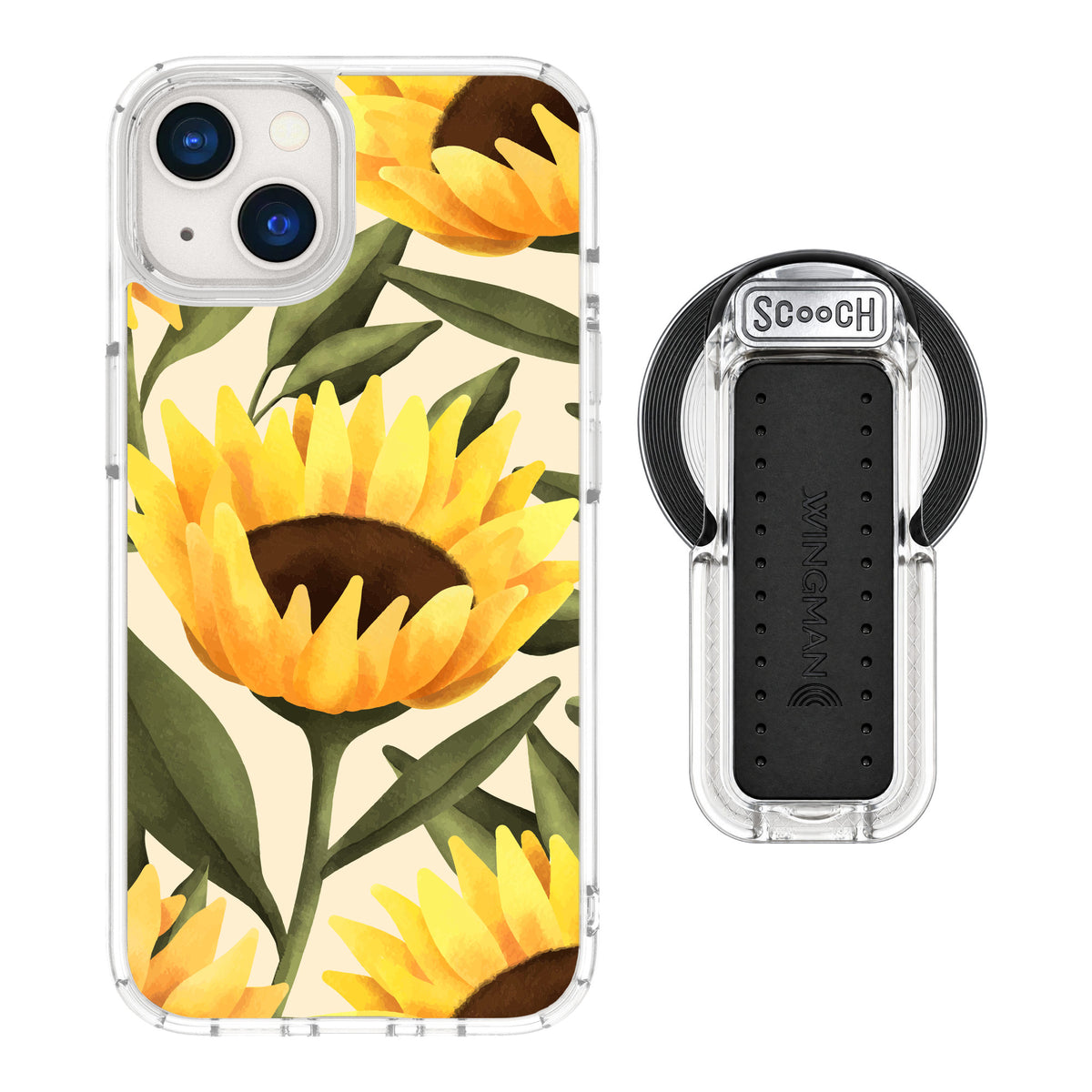 Scooch MagCase Blooming Sunflowers for iPhone 13 — MagSafe Wingback Bundle - Clear