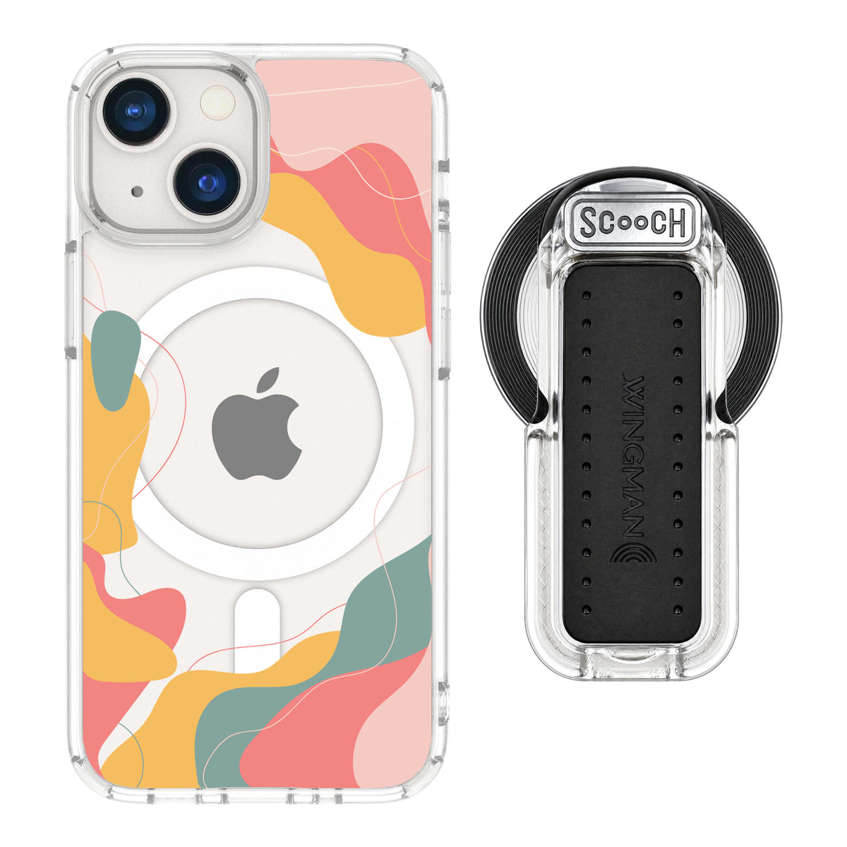 Scooch MagCase Abstract Pastel for iPhone 13 mini — MagSafe Wingback Bundle - Clear