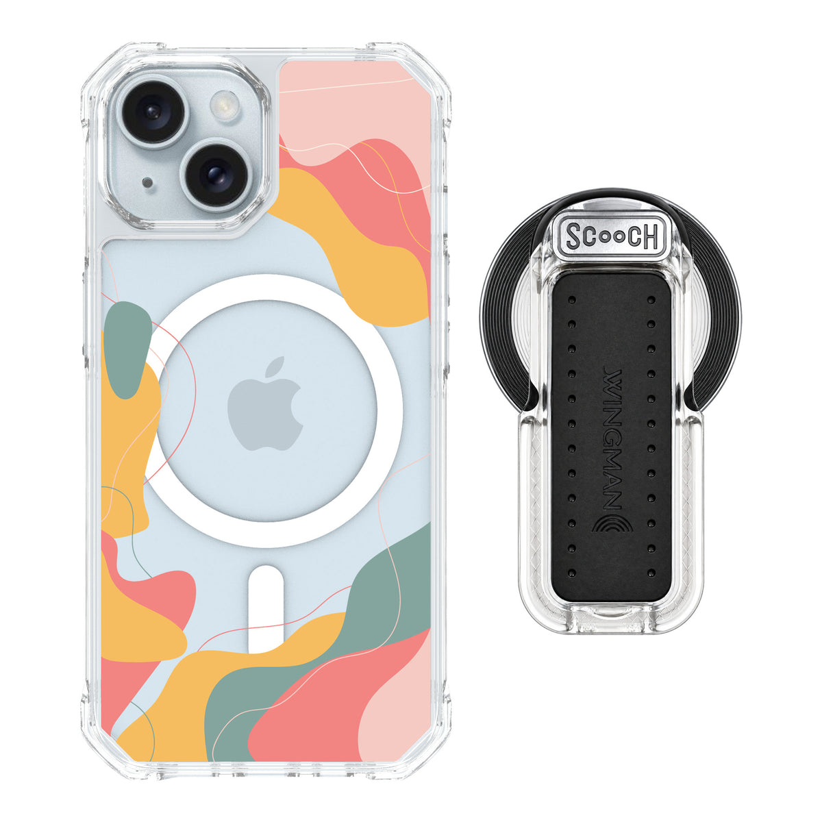 Scooch MagCase Abstract Pastel for iPhone 15 — MagSafe Wingback Bundle - Clear