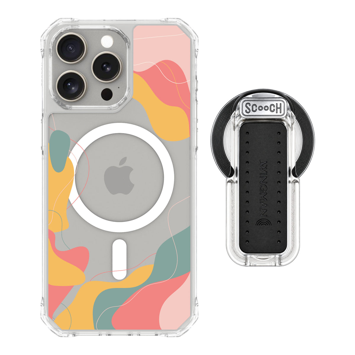 Scooch MagCase Abstract Pastel for iPhone 15 Pro Max — MagSafe Wingback Bundle - Clear