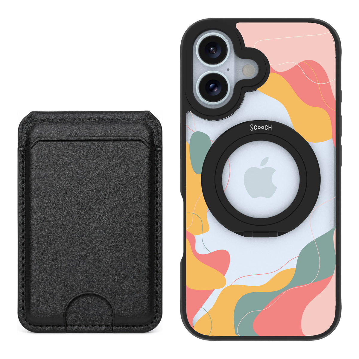 Scooch MagCase Abstract Pastel for iPhone 16 — Black MagWallet Bundle