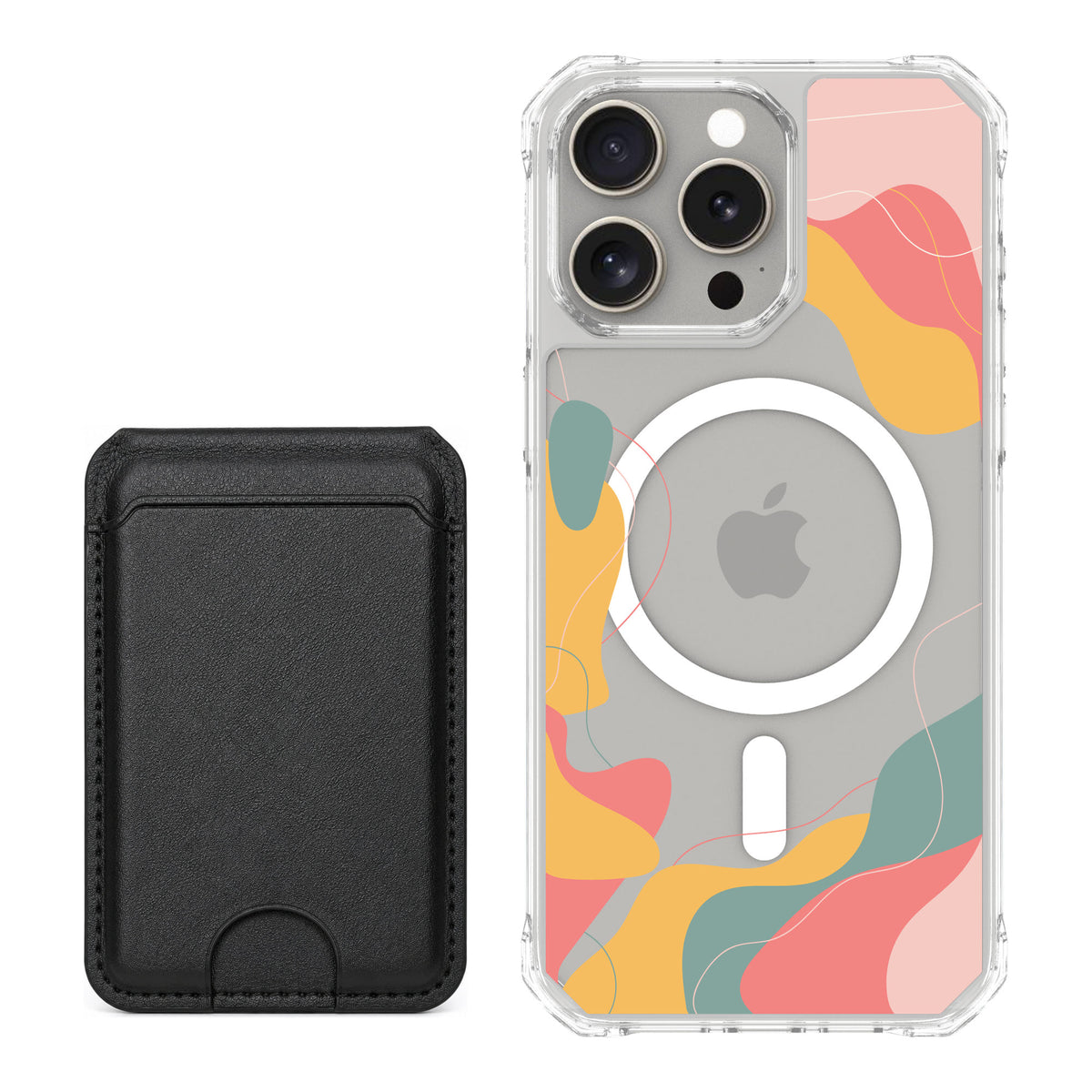 Scooch MagCase Abstract Pastel for iPhone 15 Pro Max — Black MagWallet Bundle